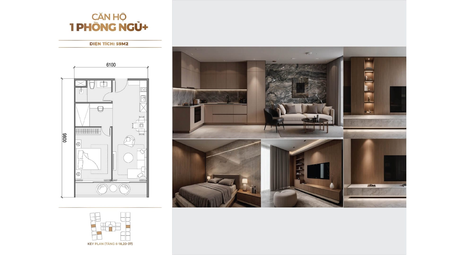 Layout căn hộ 1PN+ dự án Sunshine Legend City