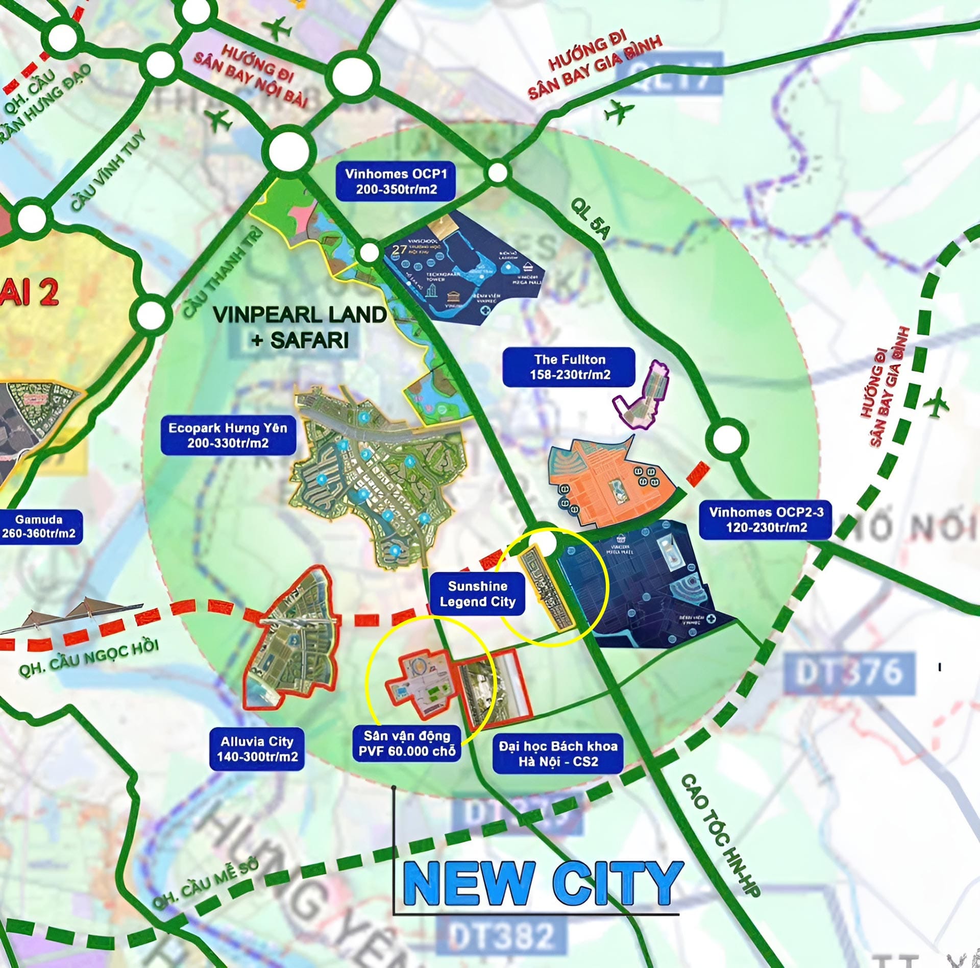 Vị trí Đại học Bách Khoa CS2 và sân vận động PVF 60.000 chỗ ngồi, gần ngay cạnh dự án Sunshine Legend City