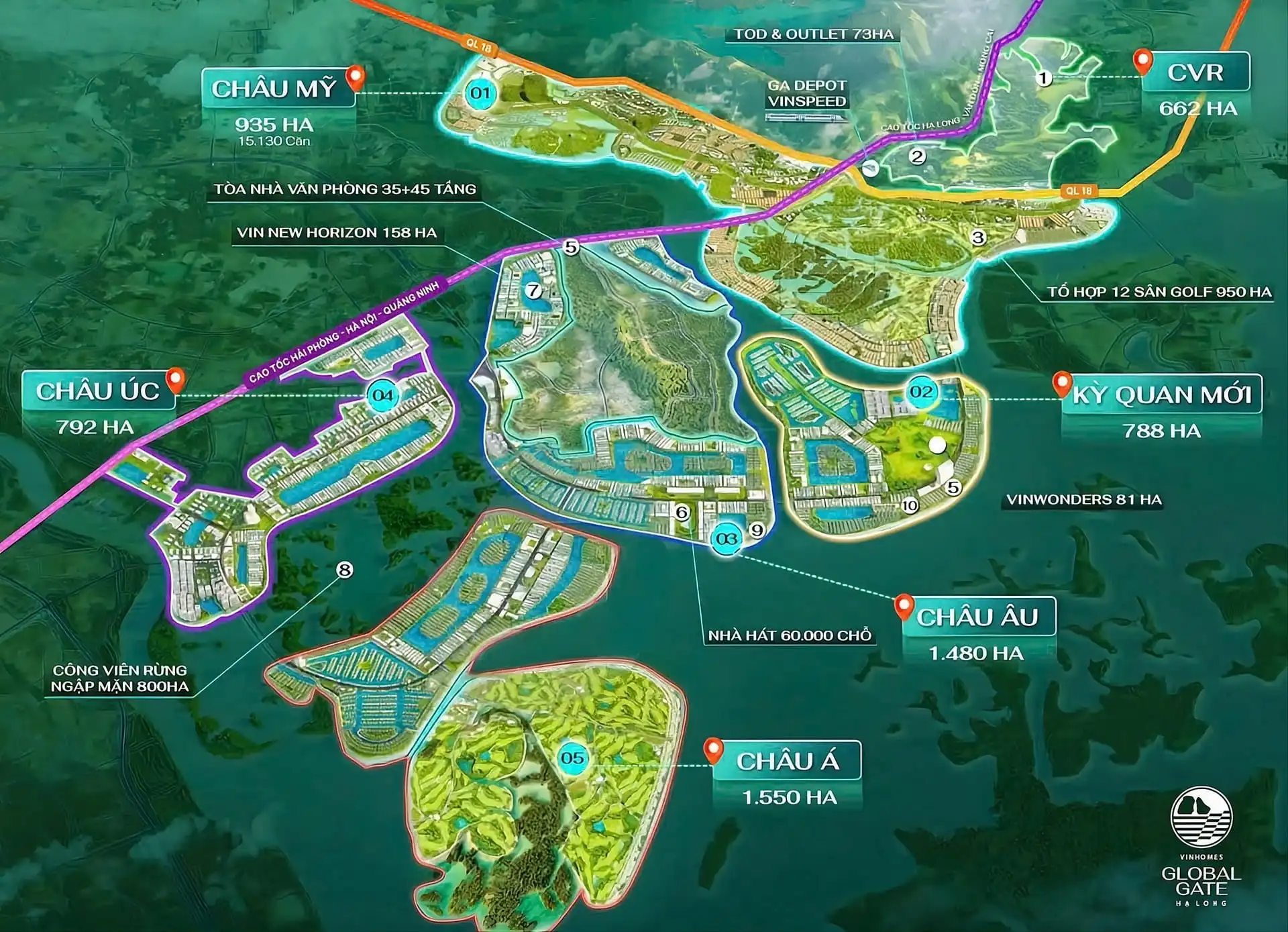 Các phân khu tại Vinhomes Hạ Long Xanh - Vinhomes Global Gate Hạ Long